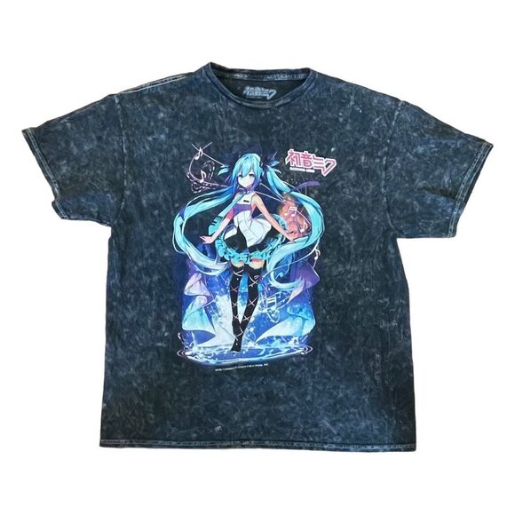 Hot Topic Hatsune Miku Graphic Tee Dark Mineral Wash Black Boyfriend Fit - Picture 1 of 4